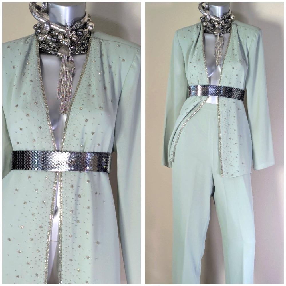 R & M Richards Cocktail Wedding Mother of the Bride Beaded Sequin 3-PC Pantsuit - Picture 6 of 13